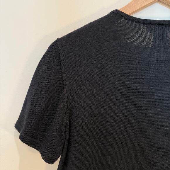 Vintage Talbots Silk Cotton Top Small Black Short Sleeves - Picture 6 of 8